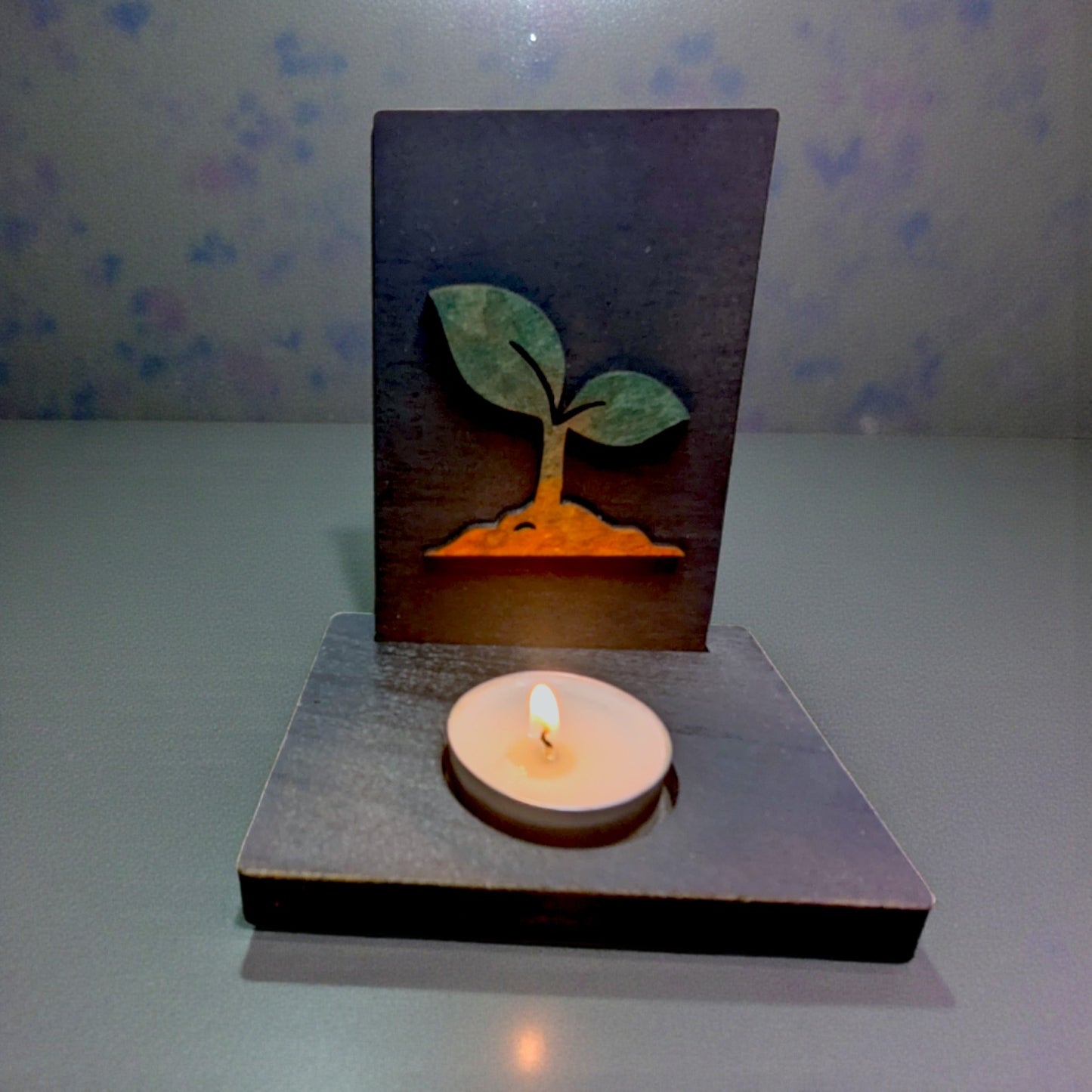 Completed Imbolc candle holder craft made from unfinished wood