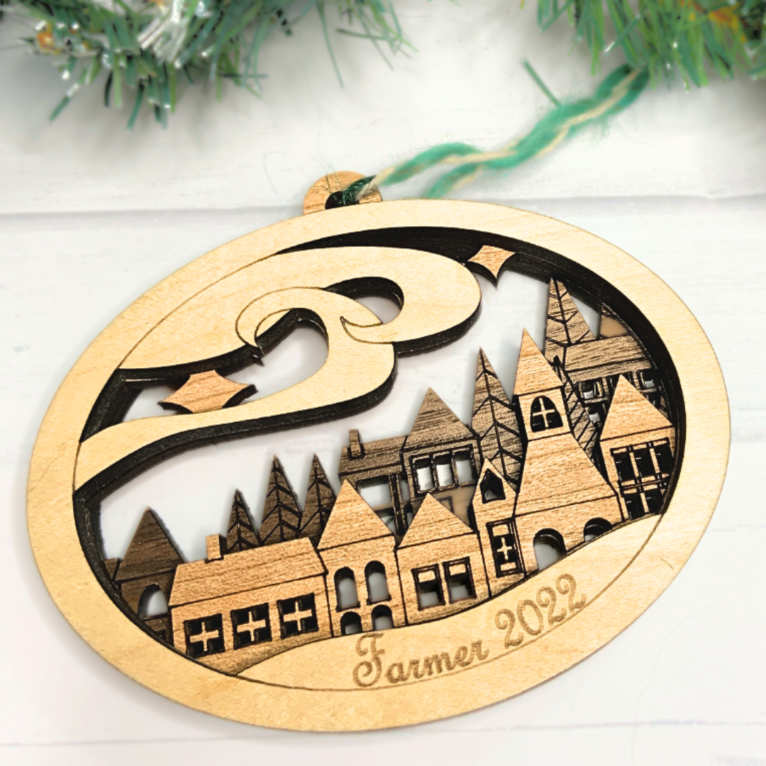 Handmade Wood Ornament- Snowy Village