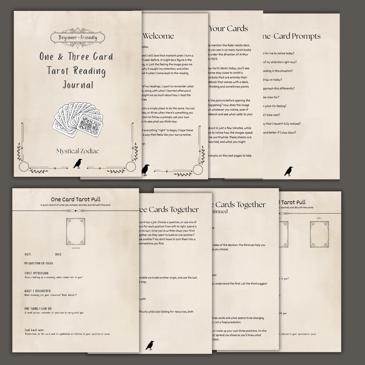 Beginner Tarot Reading Journal: One & Three Card Recording Sheets | Printable & Fillable PDF