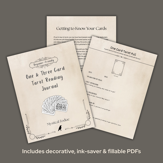 Beginner Tarot Reading Journal: One & Three Card Recording Sheets | Printable & Fillable PDF