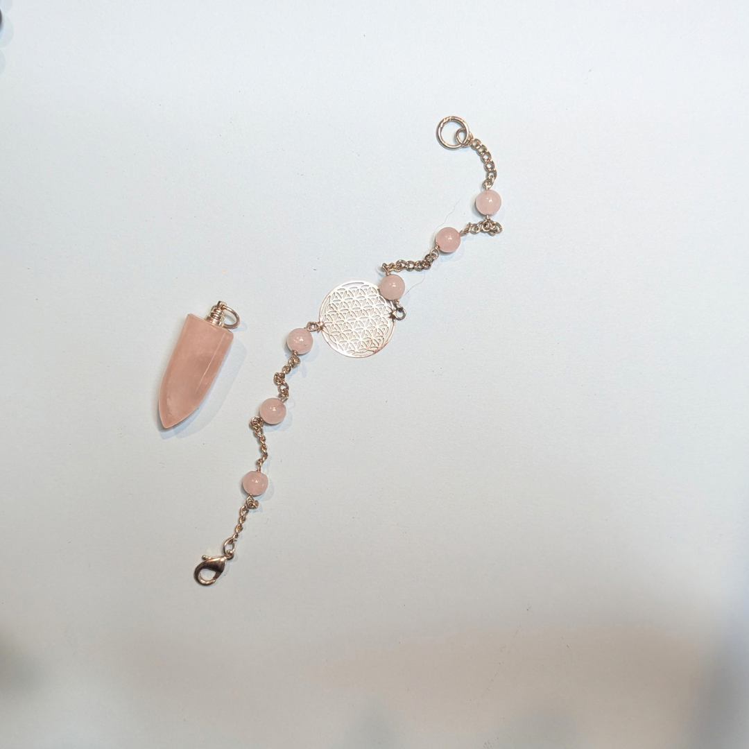 Rose Quartz Pendulum – 3-in-1 Pendulum Bracelet for Divination & Heart-Centered Work