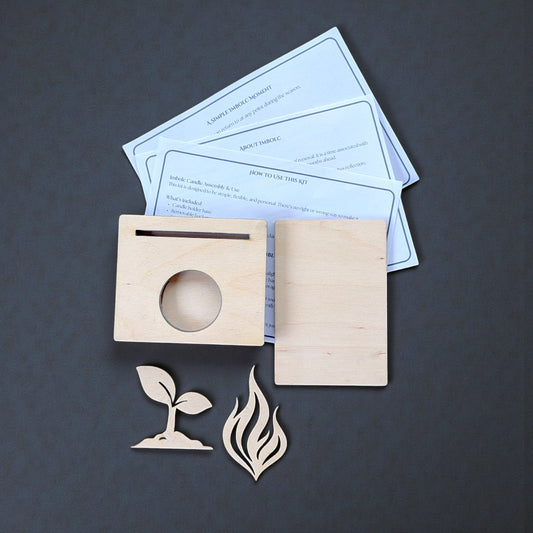 Unfinished wood pieces for DIY Imbolc candle holder craft kit