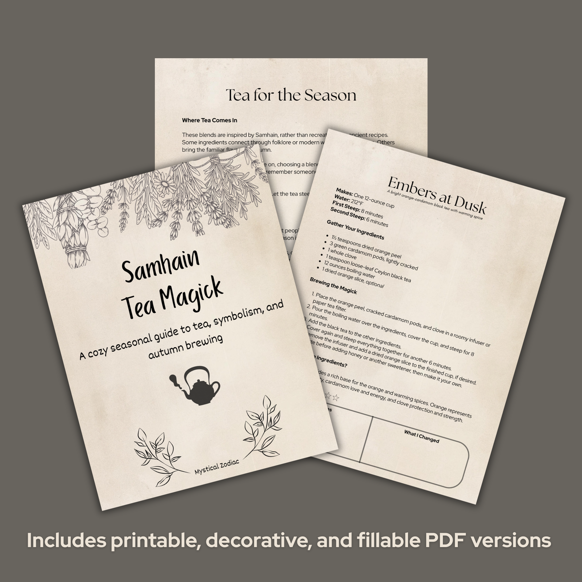 Samhain Tea Magick Guide: Beginner-Friendly Tea Recipes | Printable & Fillable PDF