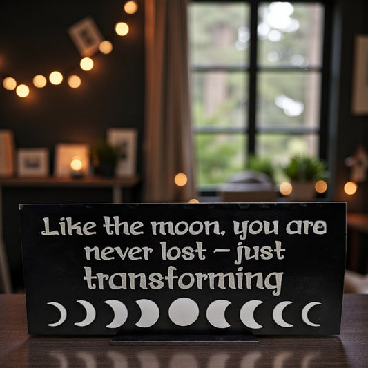 Moon Quote Sign Decor – Engraved Sign with Acrylic Moon Phase