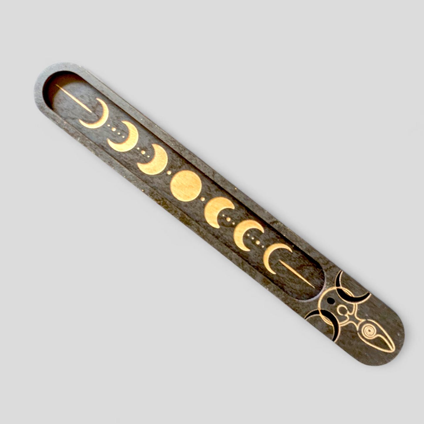 Triple Moon Incense Holder – Handpainted Moon Phase Incense Burner – Witchy Altar Decor