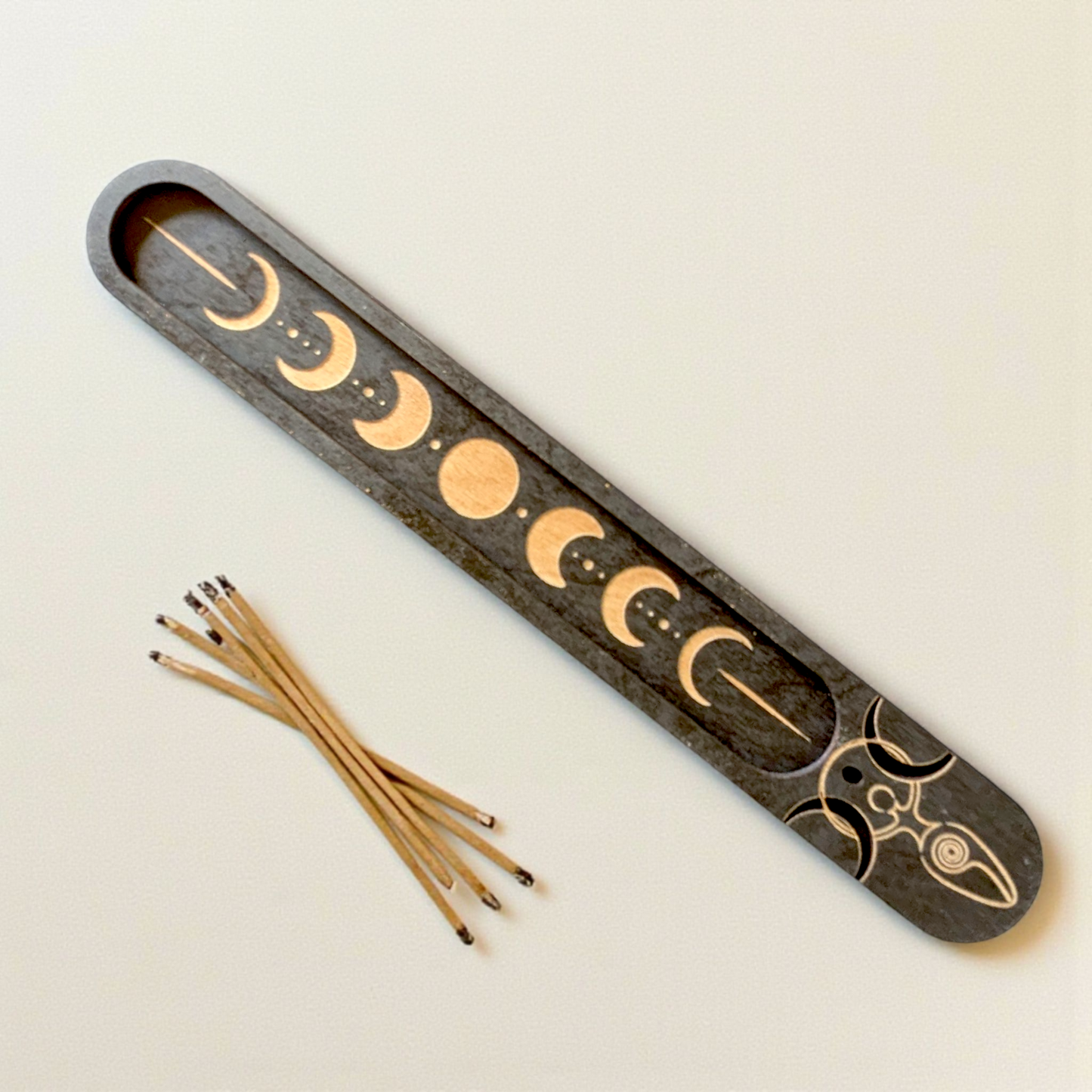 Triple Moon Incense Holder – Handpainted Moon Phase Incense Burner – Witchy Altar Decor