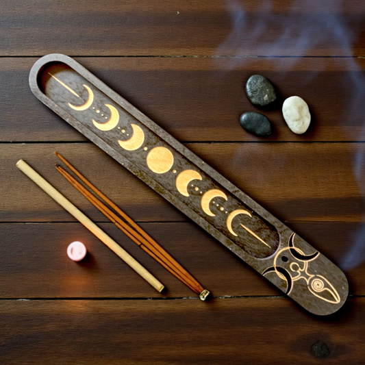 Triple Moon Incense Holder – Handpainted Moon Phase Incense Burner – Witchy Altar Decor