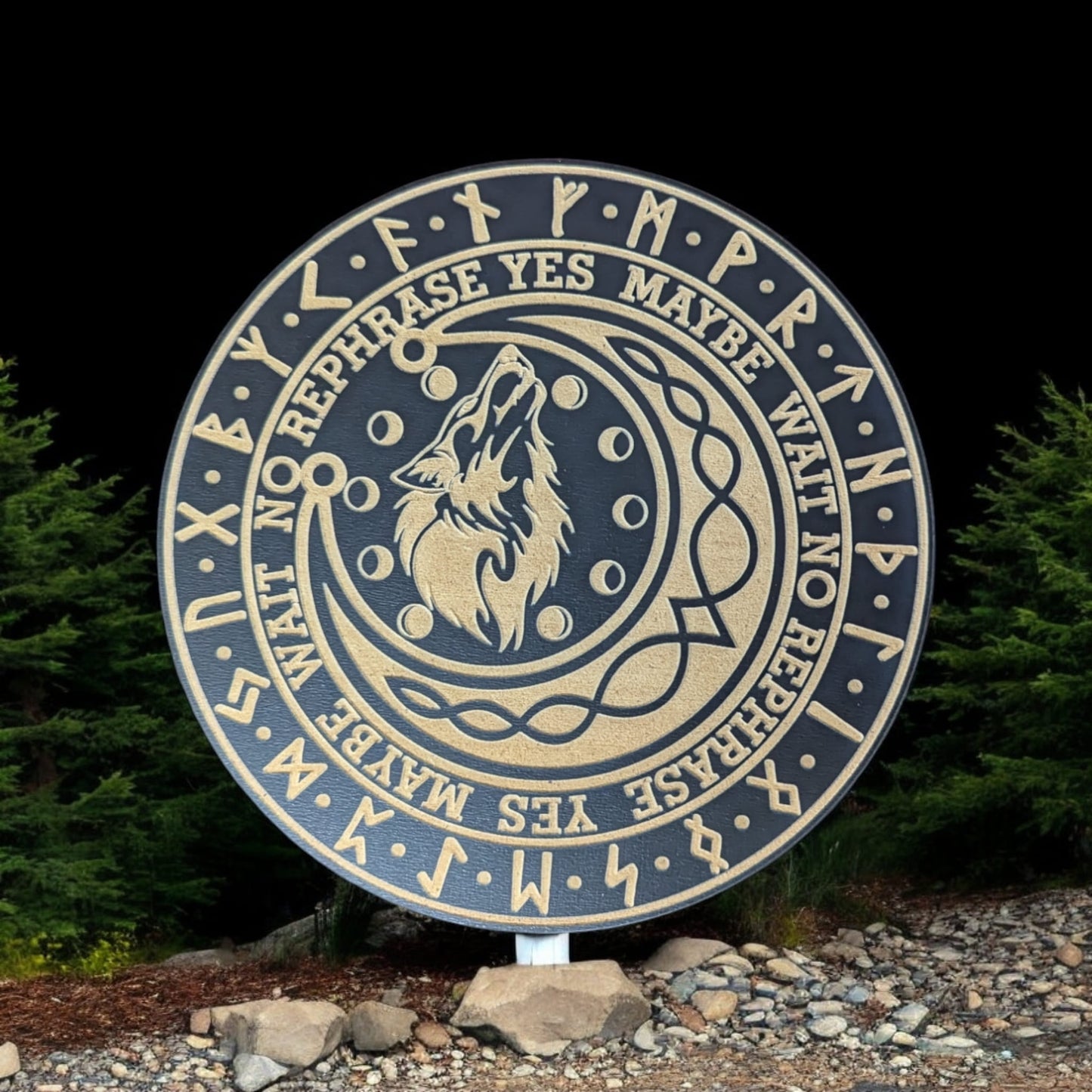 Pendulum Board with Wolf and Rune Design for Divination and Spiritual Guidance