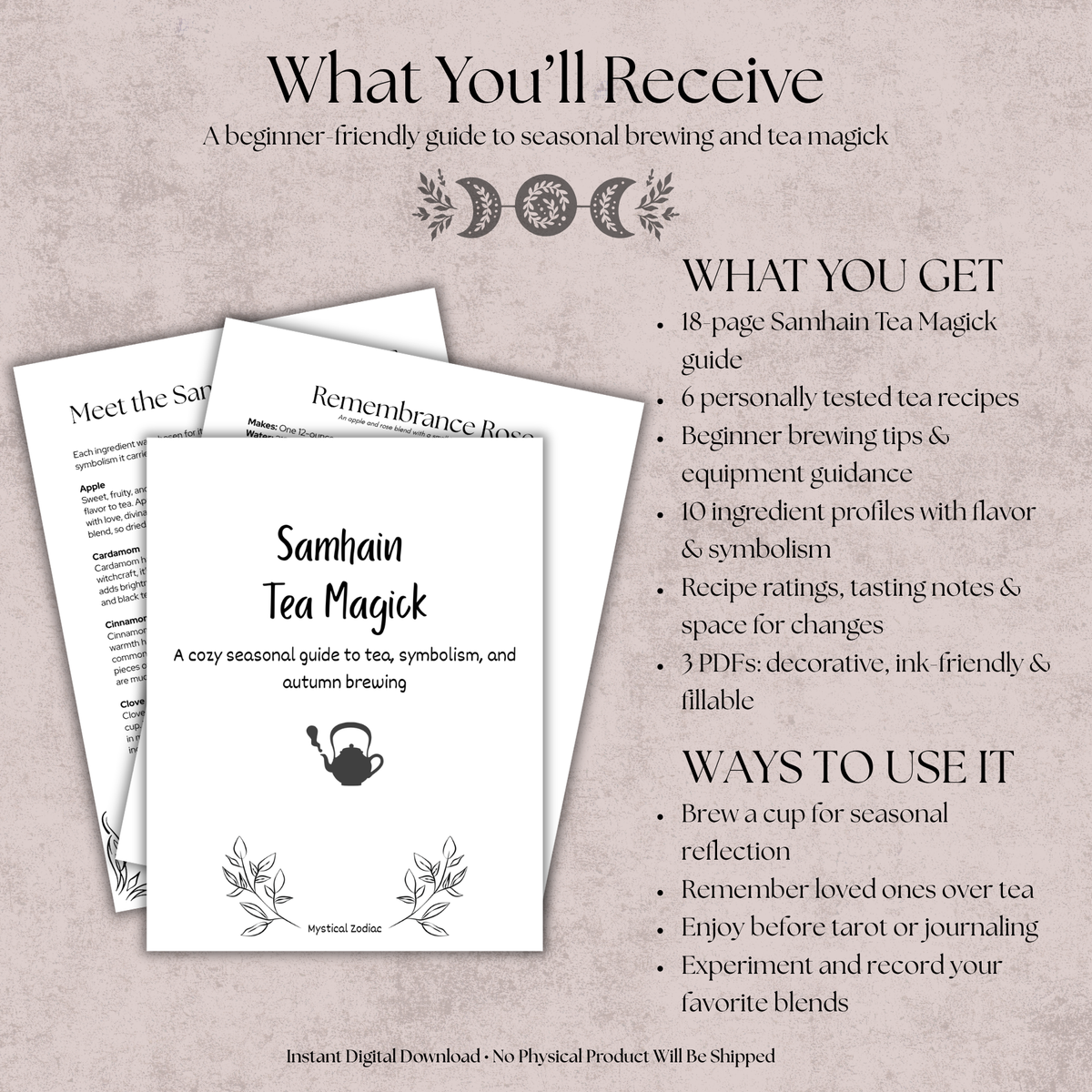 Samhain Tea Magick Guide: Beginner-Friendly Tea Recipes | Printable & Fillable PDF