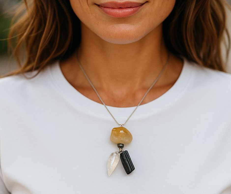 Grounding Necklace with Citrine, Quartz & Black Tourmaline | Crystal Intention Jewelry