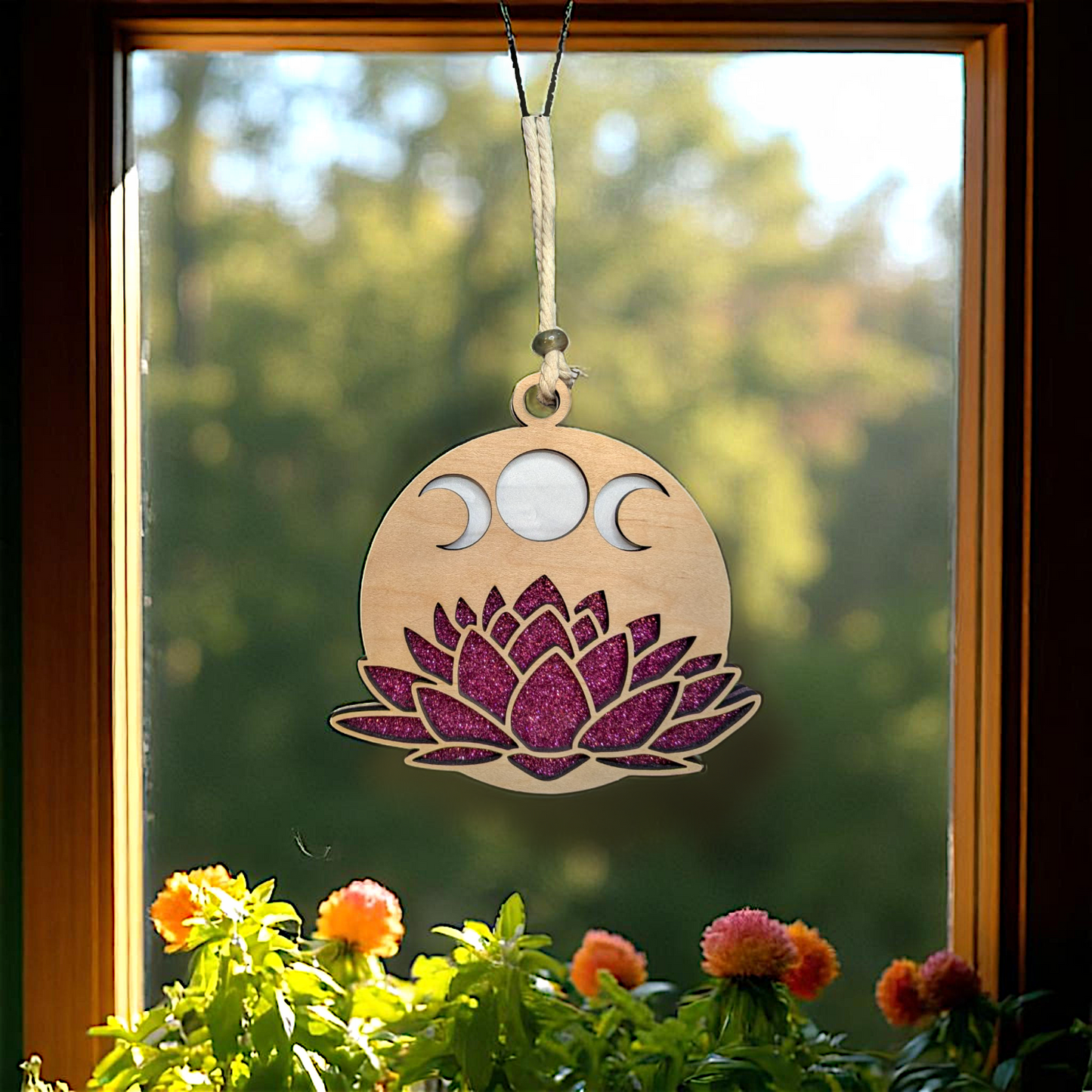 Lotus Suncatcher With Moon Phases