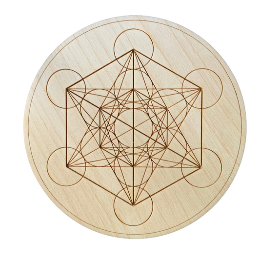 Handcrafted Wood Metatron's Cube Crystal Grid Board